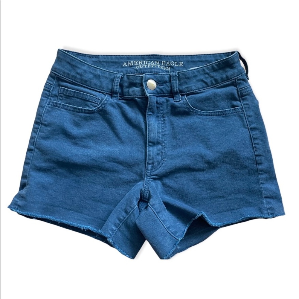 American Eagle blue high rise shortie shorts, size 6.